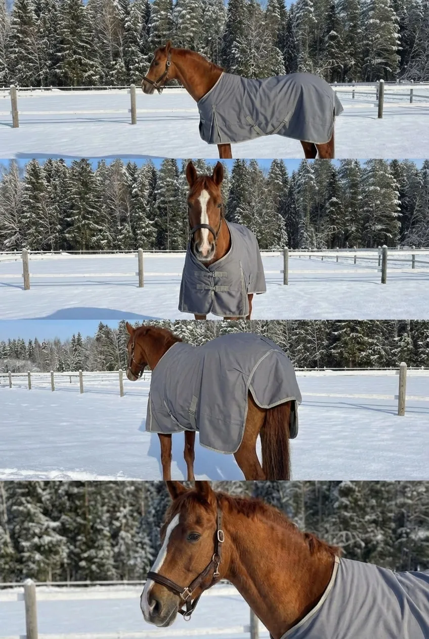 Попона прогулочная для лошади ОколоКони из софтшела, цвет серый, р-р 155