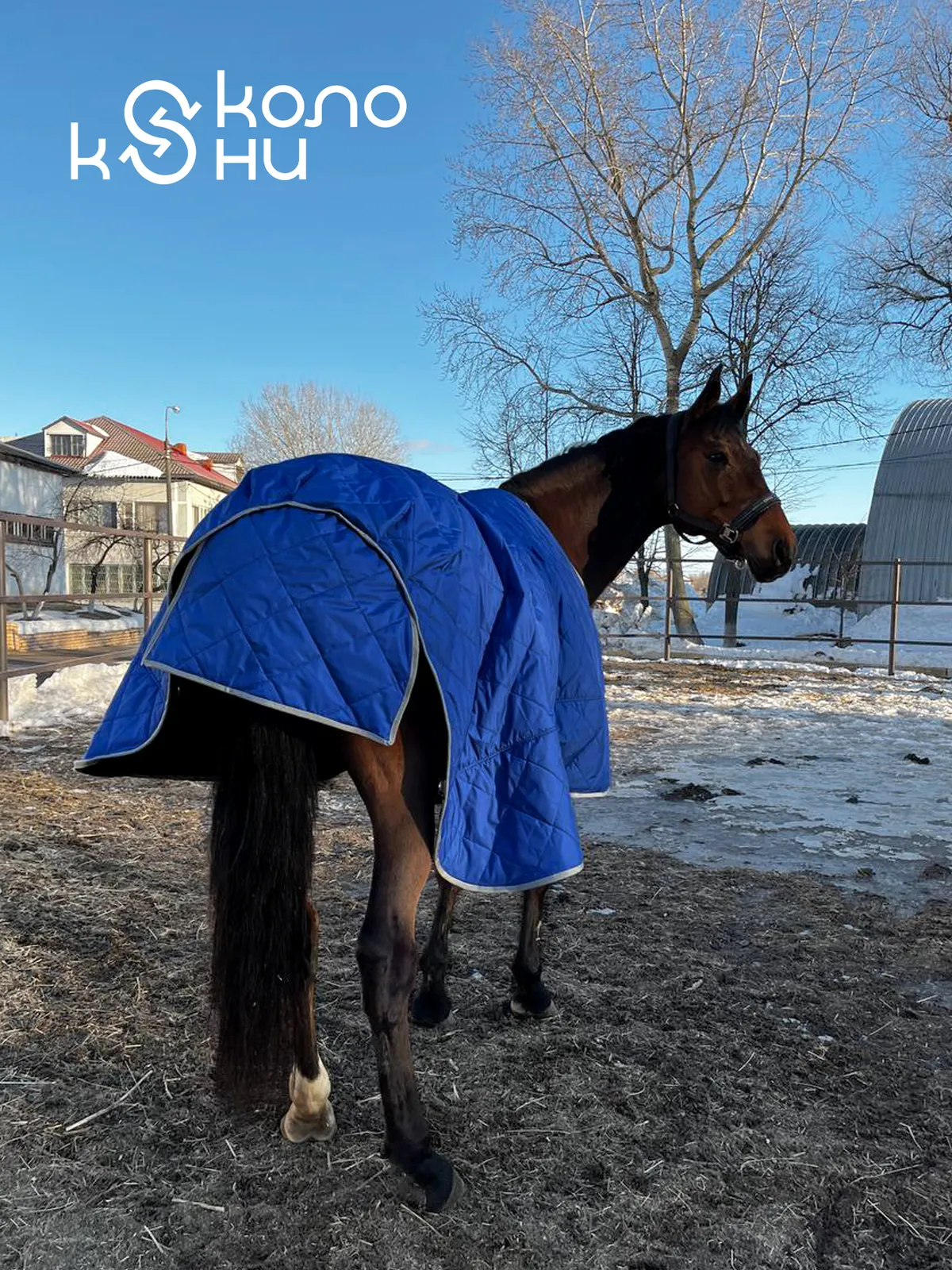 Попона зимняя для лошади конный спорт, верховая езда ОколоКони, цвет синий, р-р 155