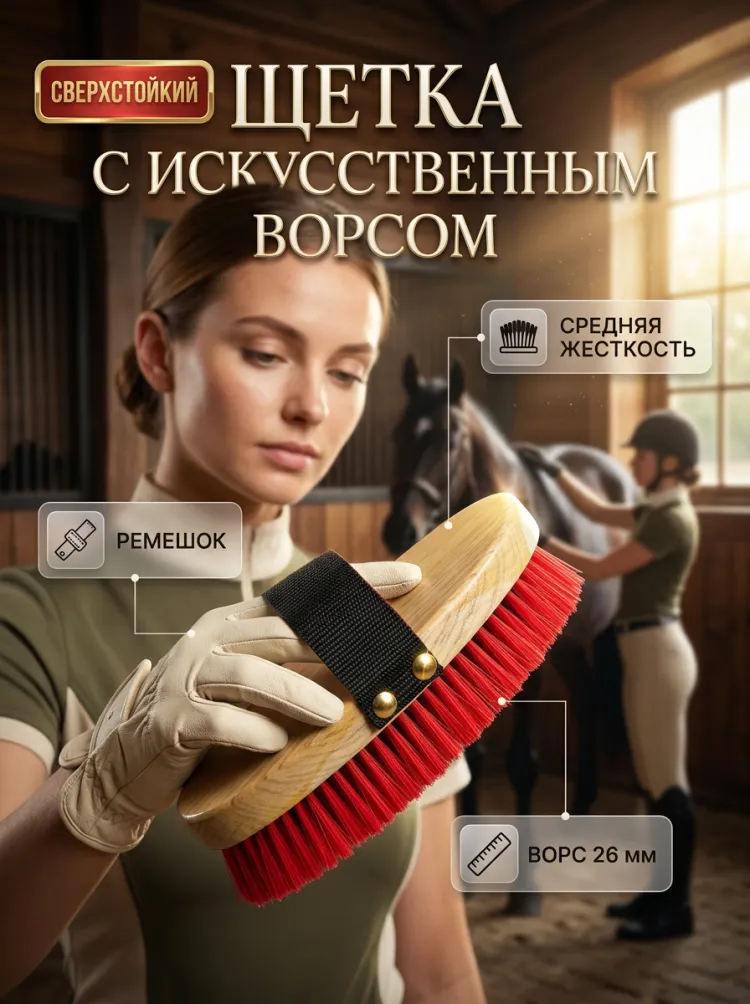 Щетка с искусственным ворсом 26.5 мм, средней жесткости, черная,  19 x 8 x 5 см, арт. 06028а