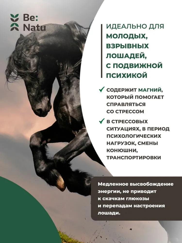 Be:Natu Relax mix корм с магнием для беспокойных лошадей, при стрессе, 20 кг
