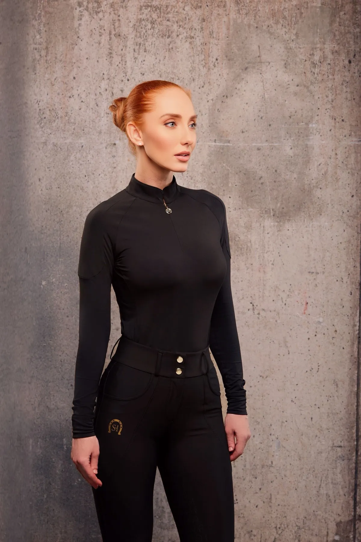 Лонгслив для верховой езды, конного спорта SHEIKH HORSE BRAND, коллекция ГЕЛАКСИ, цвет черный, р-р S