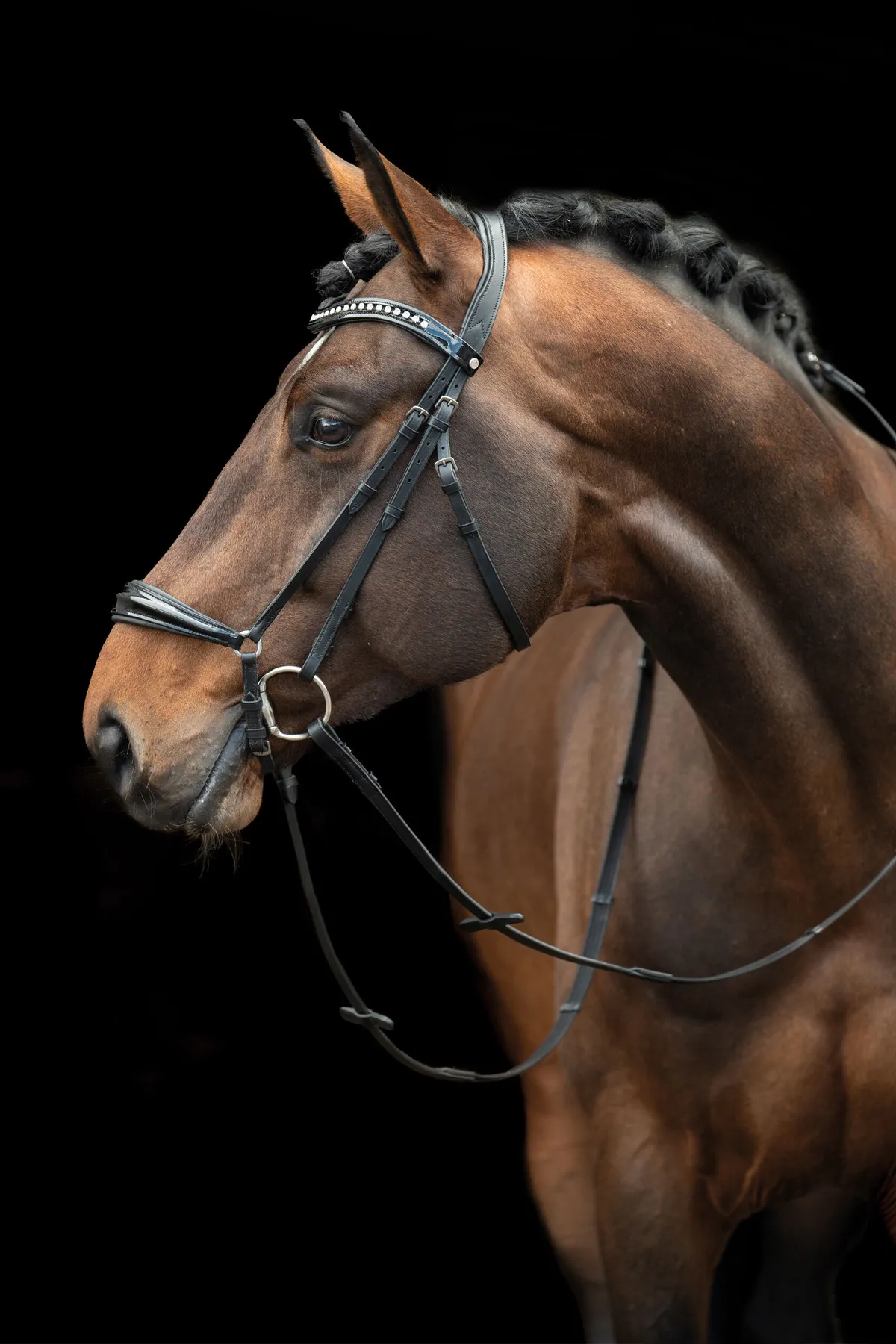 Уздечка с лаковым ганноверским капсюлем HKM Carolin черный Full