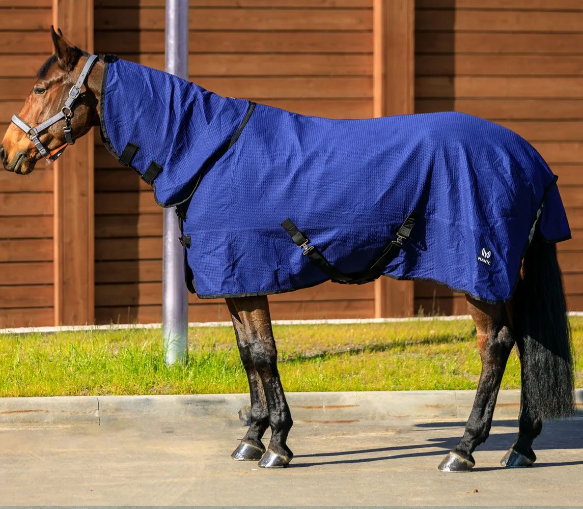 Попона вафельная с вшитым капором MANIC, Синяя, размер 145