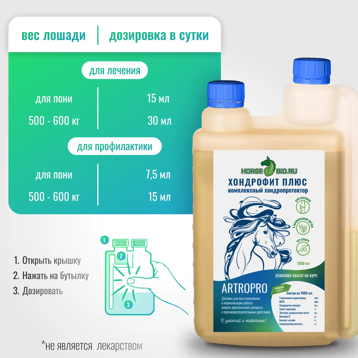 Хондропротектор Хондрофит Плюс ArtroPro для лошадей (с экстрактом дьявольского когтя)