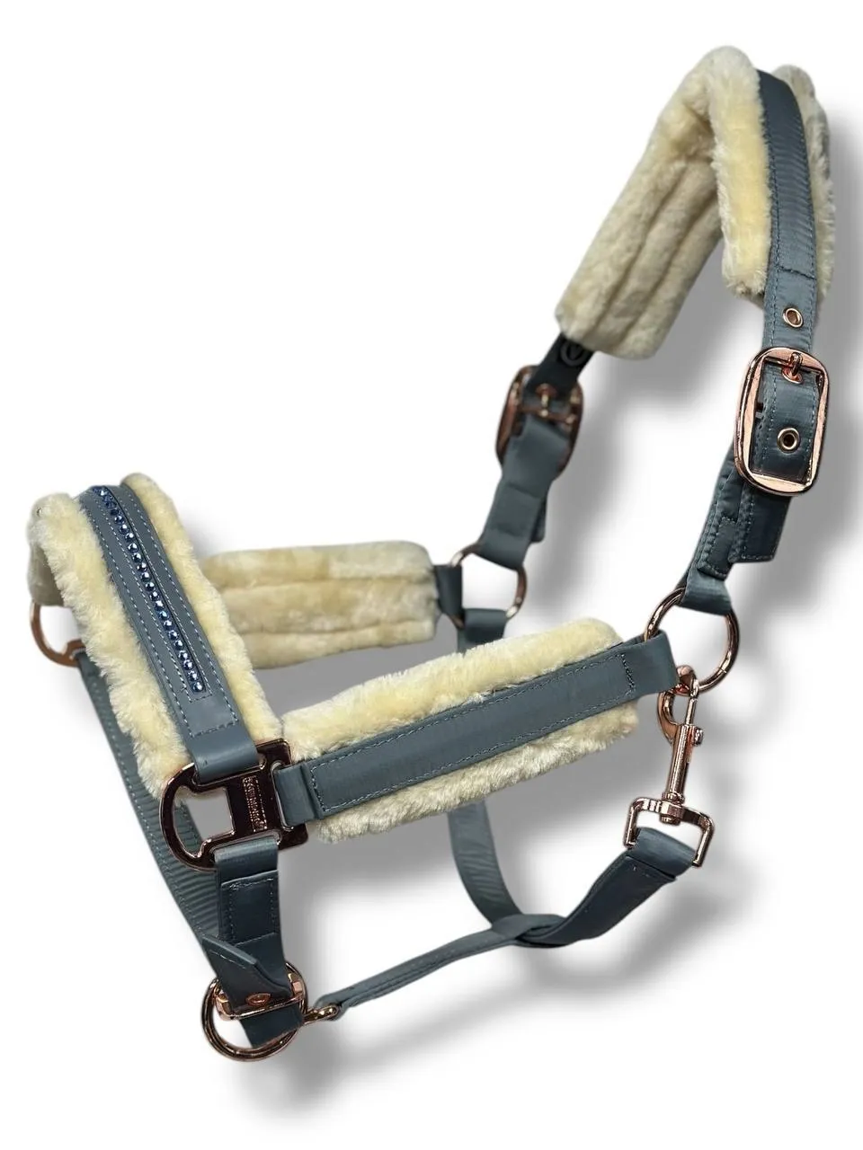 Недоуздок cо стразами и мехом TGW бирюзовый (FULL)