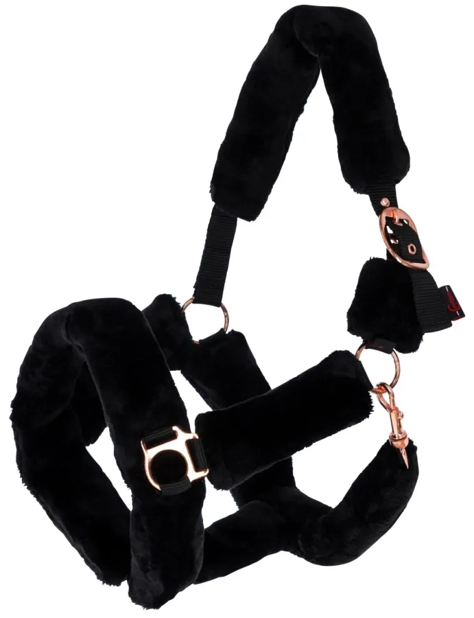 Недоуздок Supersoft черный с искусственным мехом cob