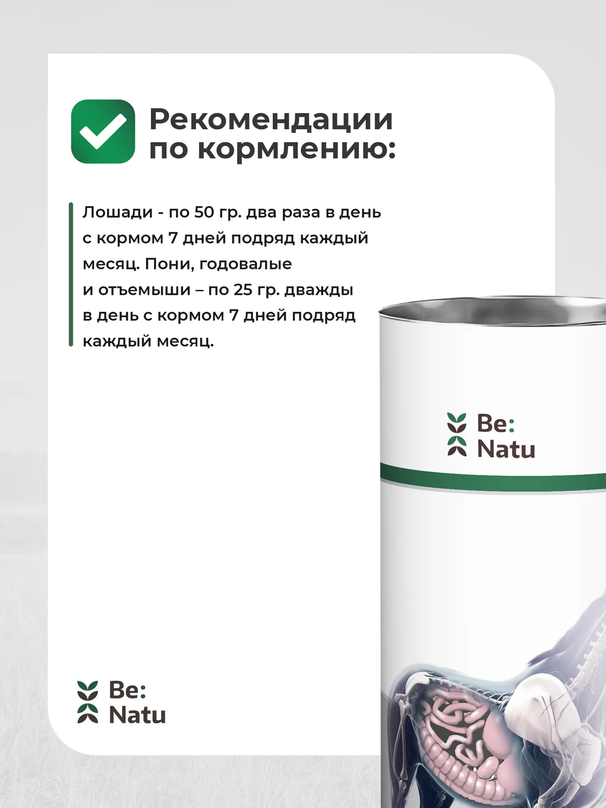 Be:Natu: Псиллиум Bio, натуральное слабительное, пребиотик для лошадей, 0,5 кг