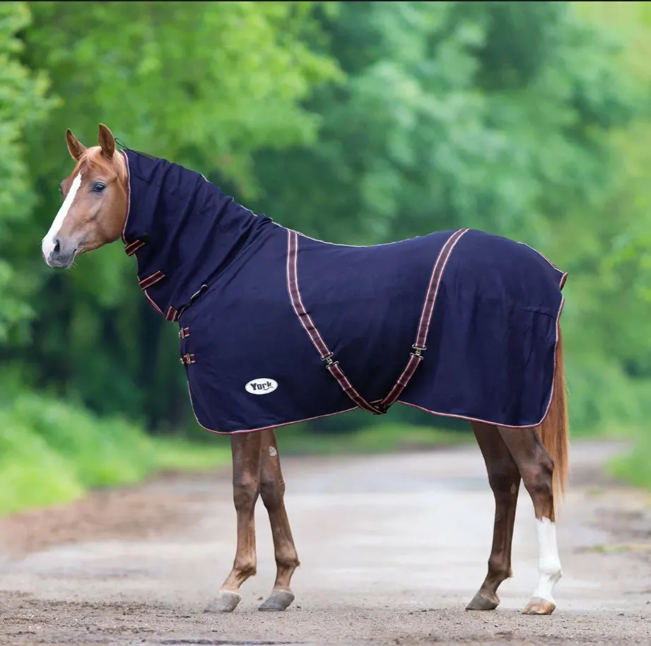 Попона York Rosalie флисовая с ремнями с капором темно-синяя 135 см