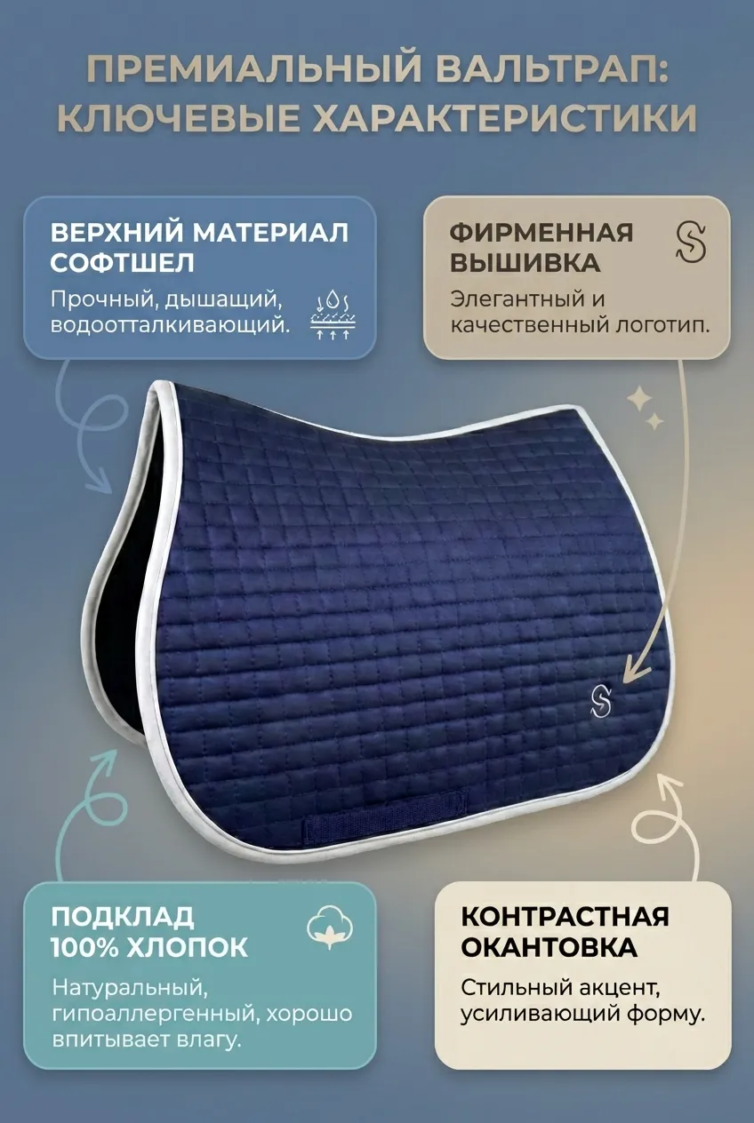 Вальтрап конкурный для лошади с логотипом ОколоКони, цвет синий, софтшел