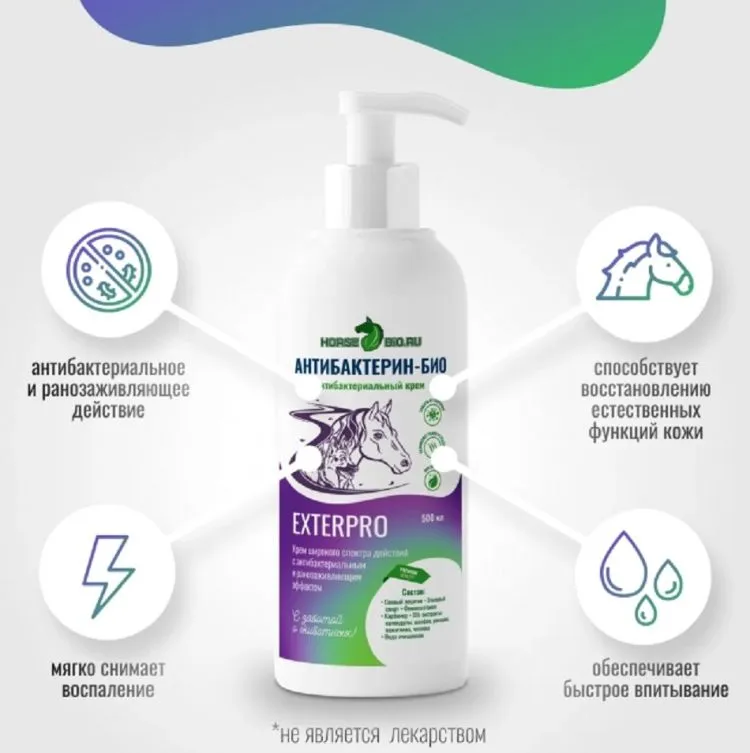 Horse-bio: Крем Антибактерин-Био ExterPro для кошек, собак и лошадей 500 мл