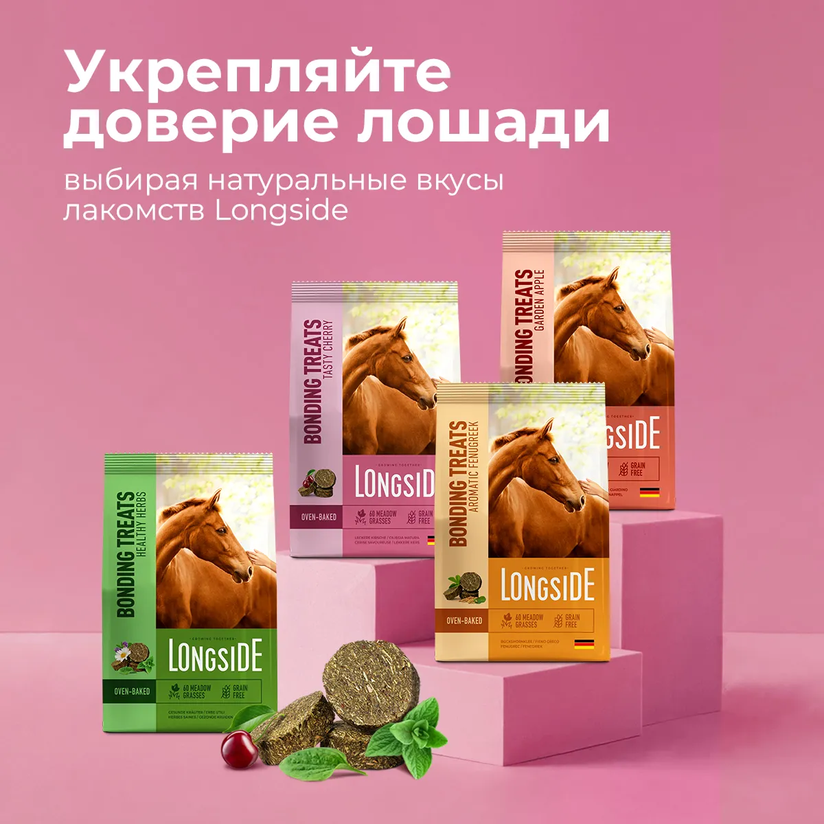 Longside Лакомство для лошадей, укрепляющее доверие. Спелая вишня 4 х 500 г