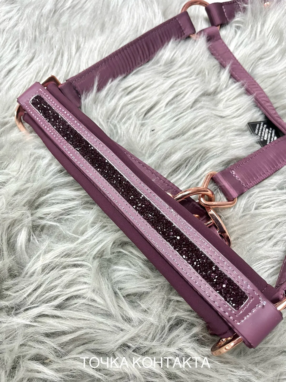 Недоуздок TGW пыльная роза с конусовидными стразами коб 