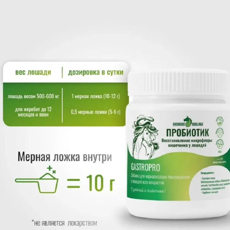 Horse-bio: Пробиотик GastroPro для нормализации пищеварения у лошадей, 800 гр.