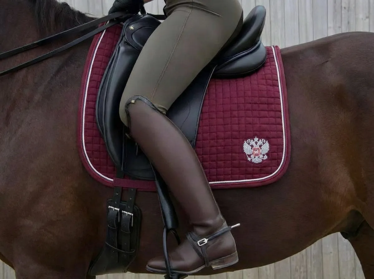 Вальтрап выездковый Российская Федерация для конного спорта ОколоКони, цвет бордо, мелкая стежка