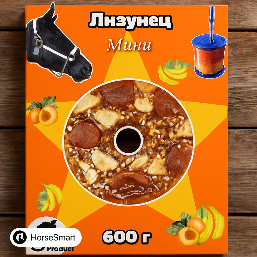 Сладкий лизунец MINI "Банан-курага" для лошади Sweek product, 600 г, 100% натуральный, кормовая добавка