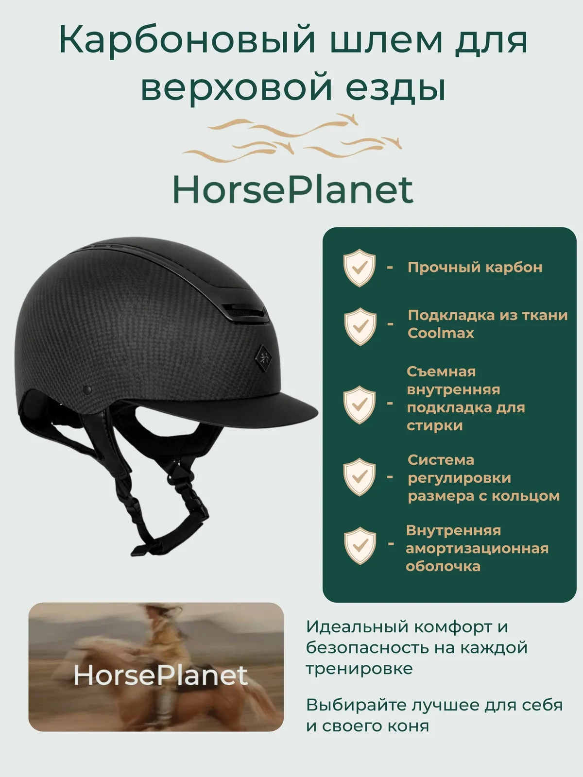 Карбоновый шлем для верховой езды Карбон HorsePlanet