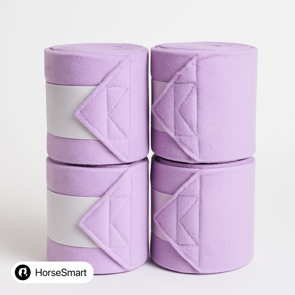 Флисовые бинты для лошади сиреневые с черной липучкой