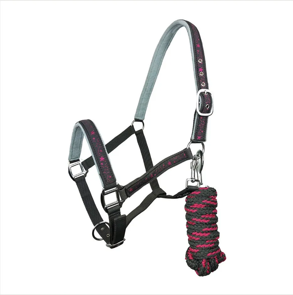 Недоуздок York Bella с чембуром серо-розовый Shetty