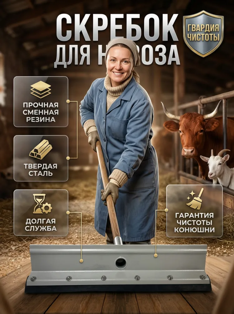 Скребок для твердого и жидкого навоза, металл, суперпрочная резина 6,5 мм, 40 х 15 см, без ручки, Китай