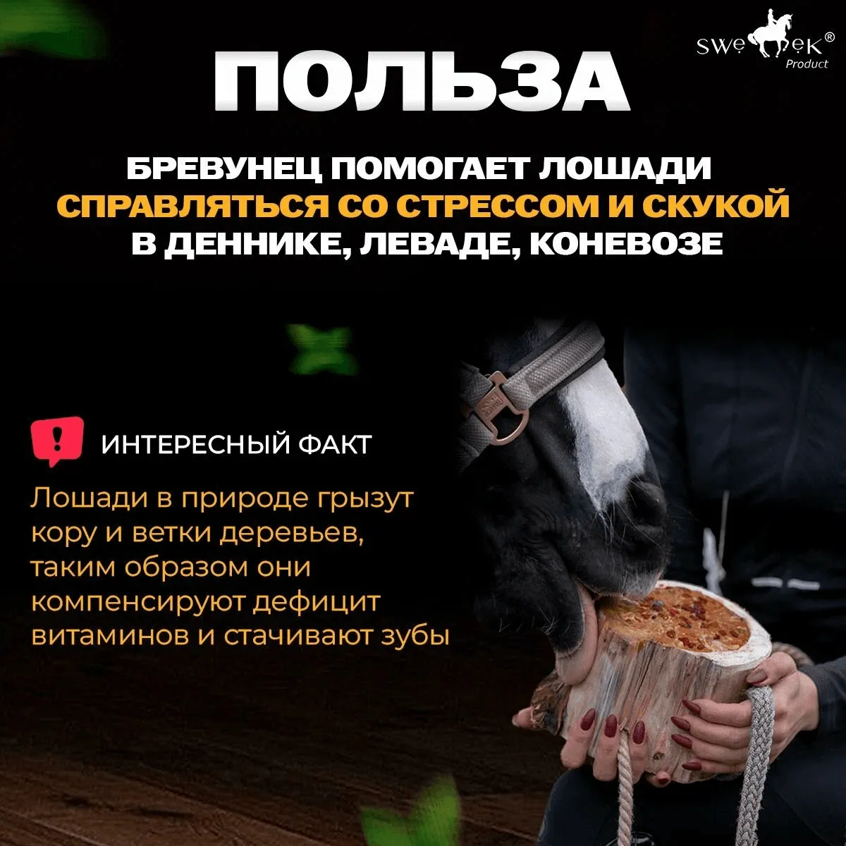 Бревунец для лошадей Дыхательный от Sweek product, уникальное лакомство - лизунец, 100% натуральный, кормовая добавка