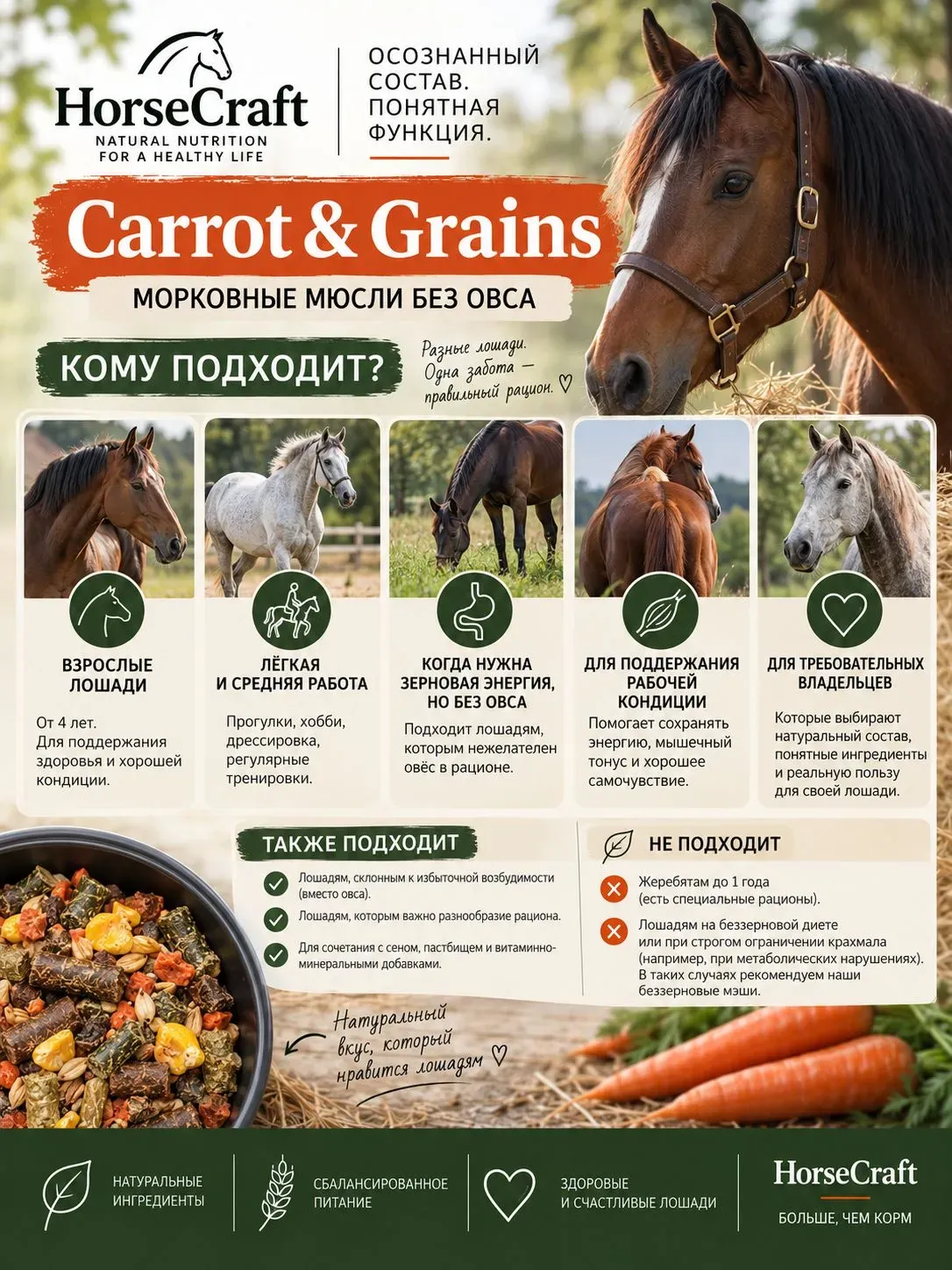 Мюсли морковные без овса HorseCraft 20 кг