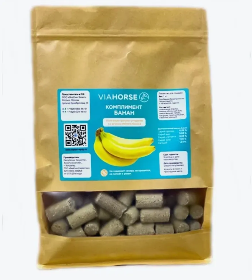 Угощения для лошадей с бананом и яблоками VIAHORSE (ВИАХОРС) КОМПЛИМЕНТ БАНАН, 1 кг (1 кг)