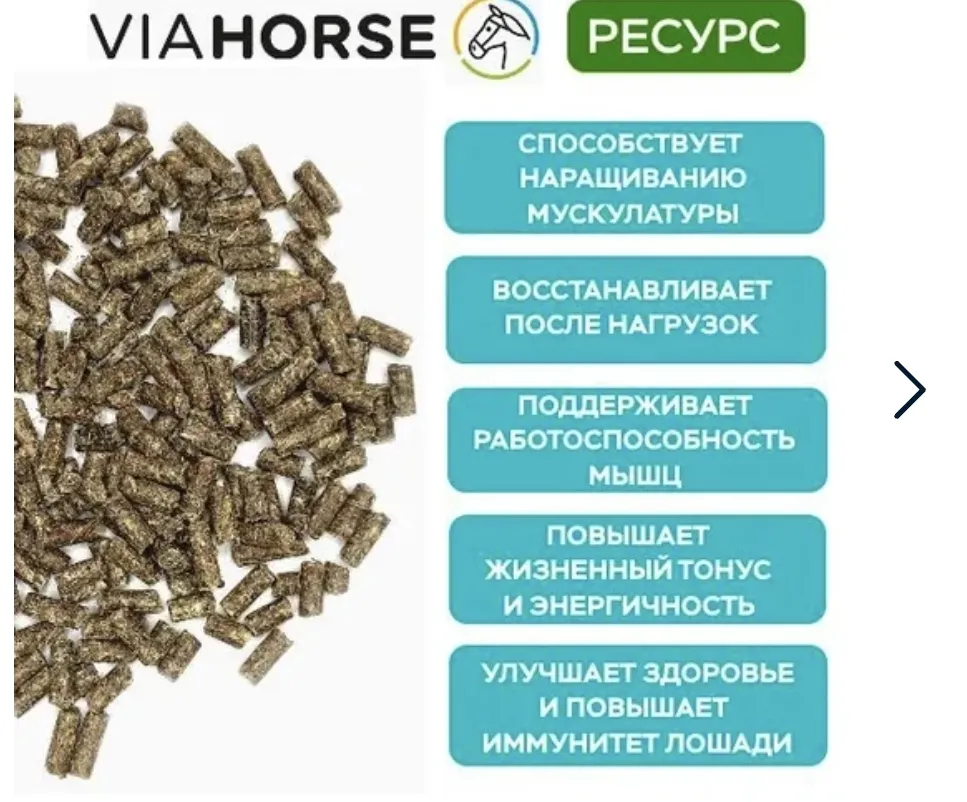 Концентрированный корм для лошадей в разведении и работающих лошадей VIAHORSE (ВИАХОРС) РЕСУРС (20 кг)