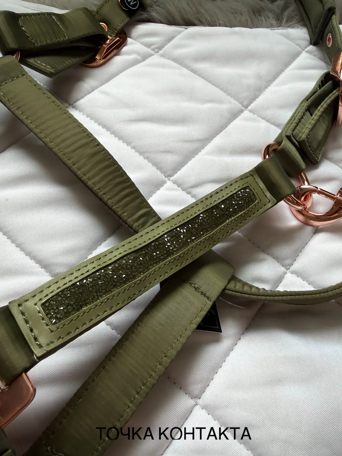 Недоуздок TGW оливка с конусовидными стразами коб