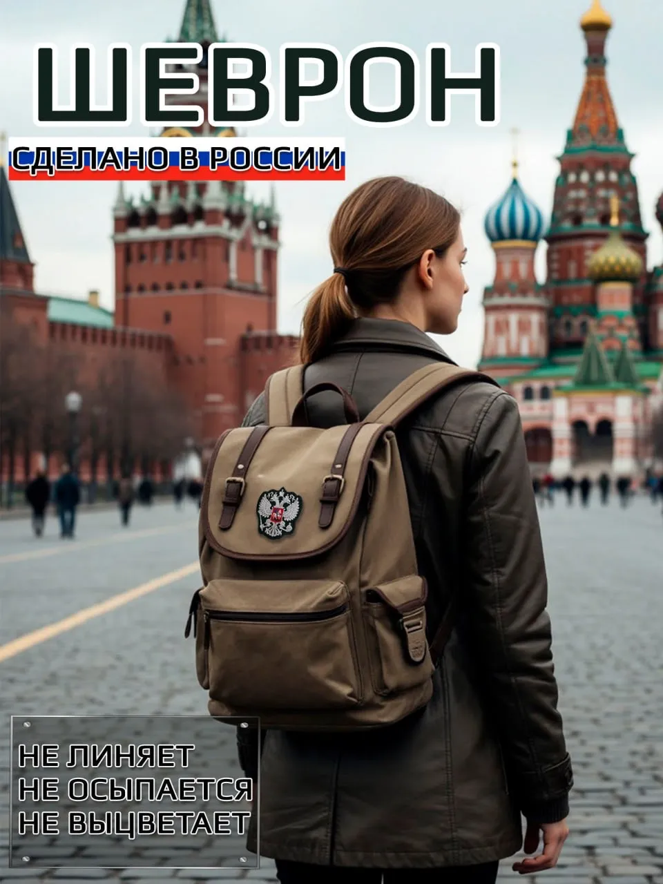 Шеврон пришивной (без липучки) герб России флаг РФ нашивка большой, цвет синий