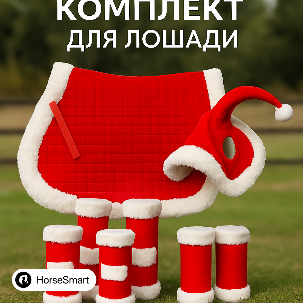 Новогодний комплект для лошади вальтрап ушки и ногавки