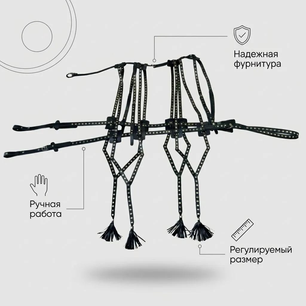 Шлея украшенная выездная из кожи для средней лошади 3.1-4 метра