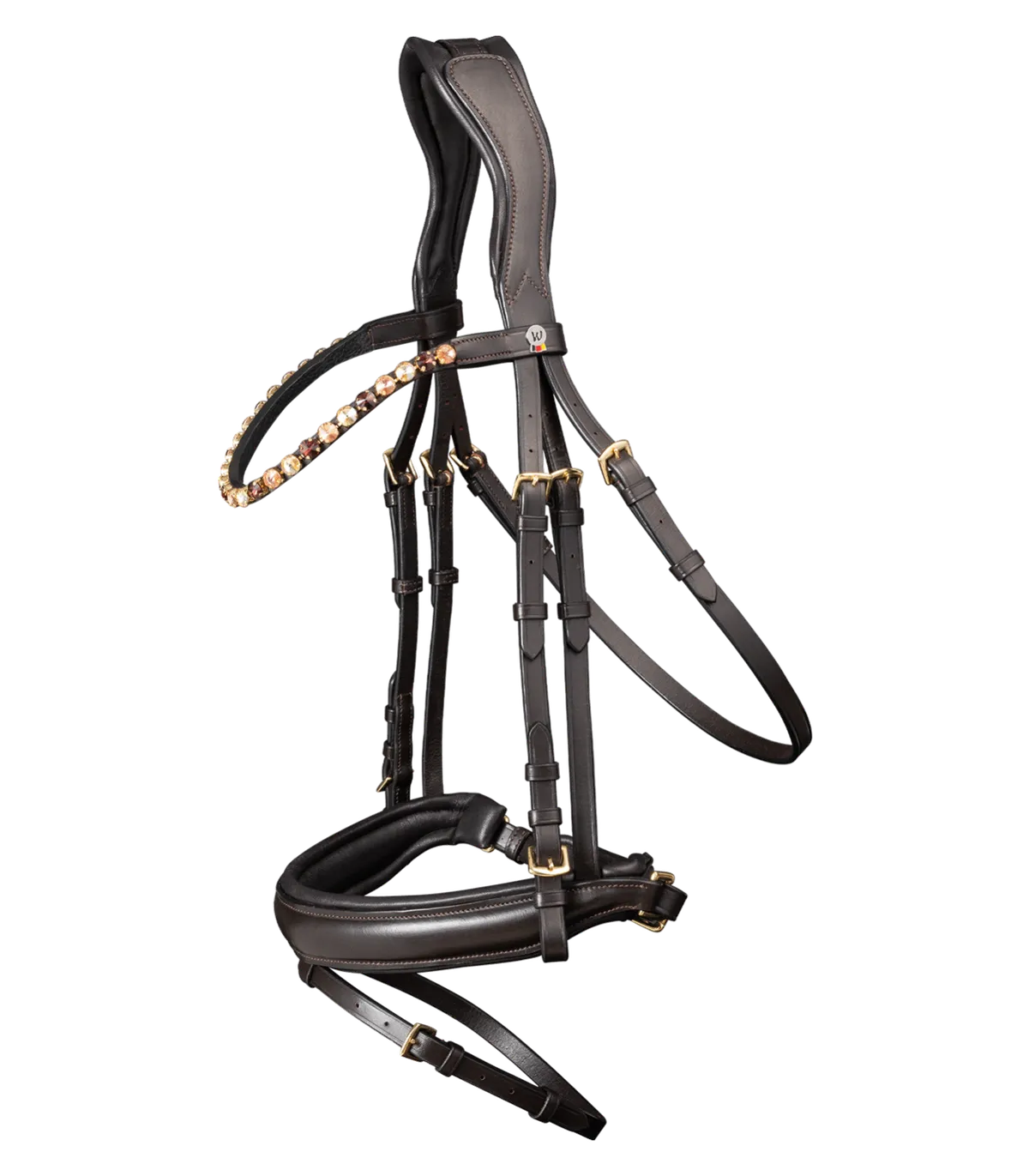 Уздечка для лошади анатомическая X-LINE GOLDHEART Waldhausen с камнями, размер FULL.