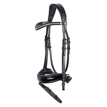 Оголовье Diamond Lacque лакированное, с самозатягивающимся капсюлем и стразами, размер Full, черный