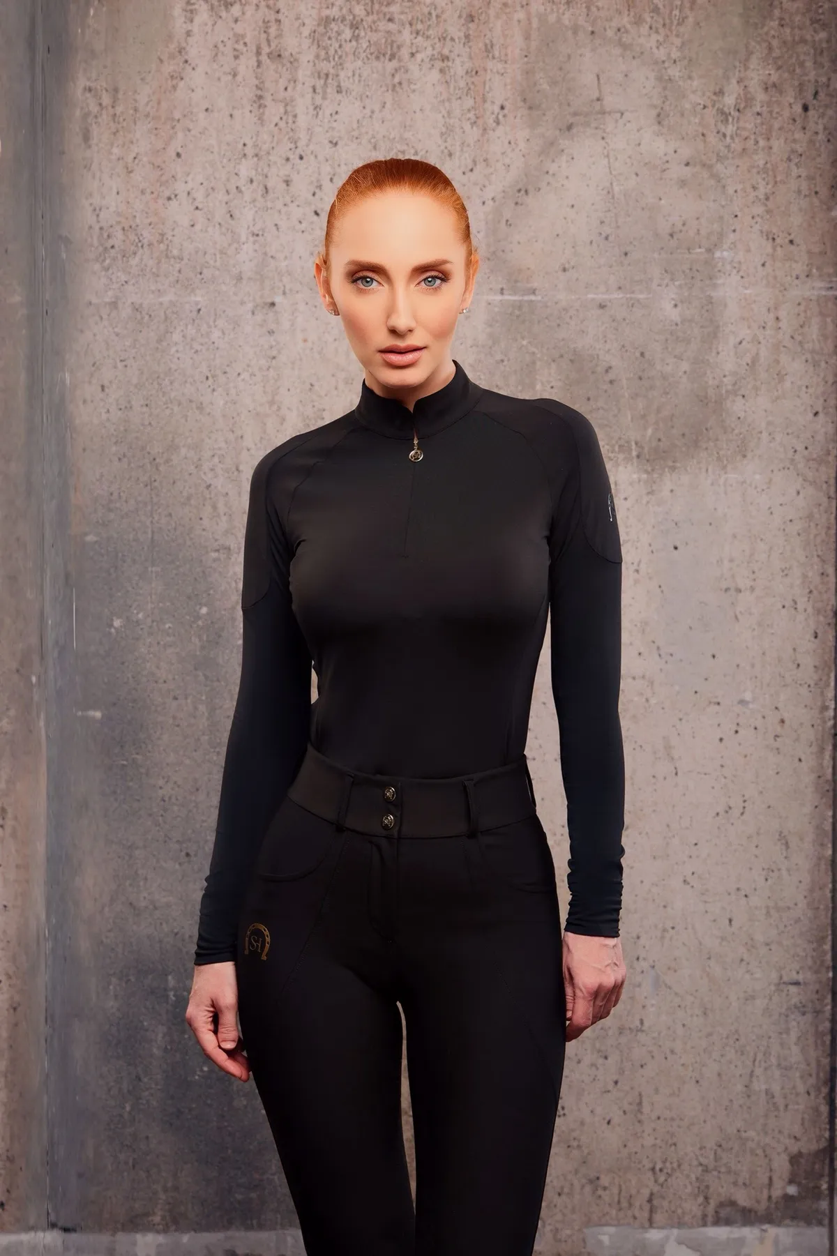 Лонгслив для верховой езды, конного спорта SHEIKH HORSE BRAND, коллекция ГЕЛАКСИ, цвет черный, р-р M