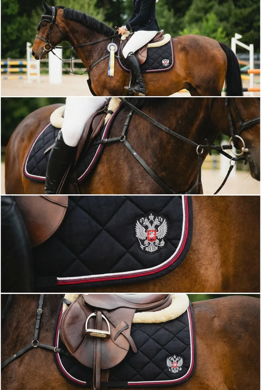 Вальтрап конкурный Российская Федерация для конного спорта ОколоКони, цвет черный, крупная стежка