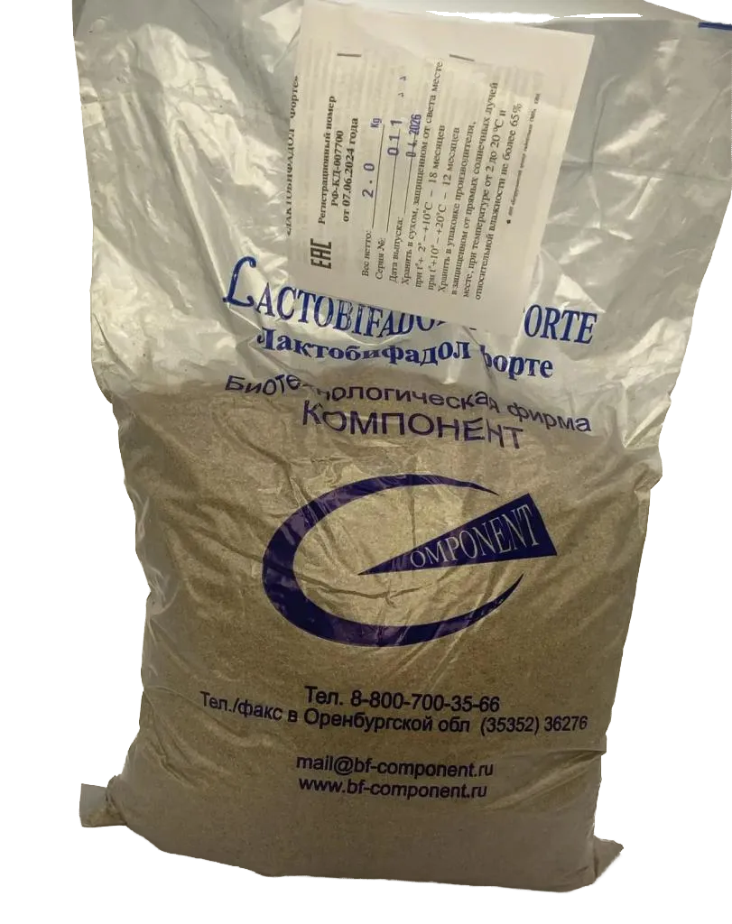Компонент: Лактобифадол форте на отрубях, пребиотическая кормовая добавка для КРС, МРС, свиней, птиц, лошадей, 2 кг