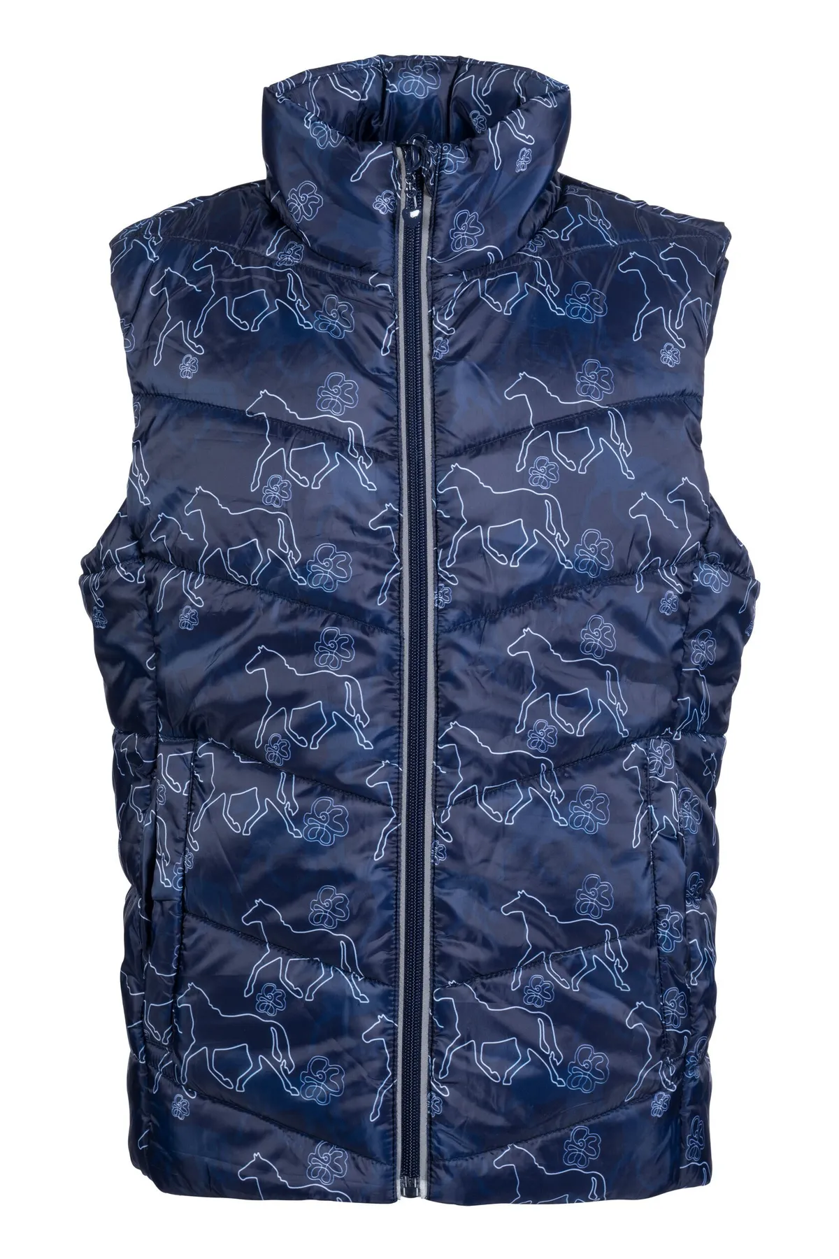 Жилетка детская с лошадками и светоотражающими элементами, размер 146/152 см. цвет темно-синий