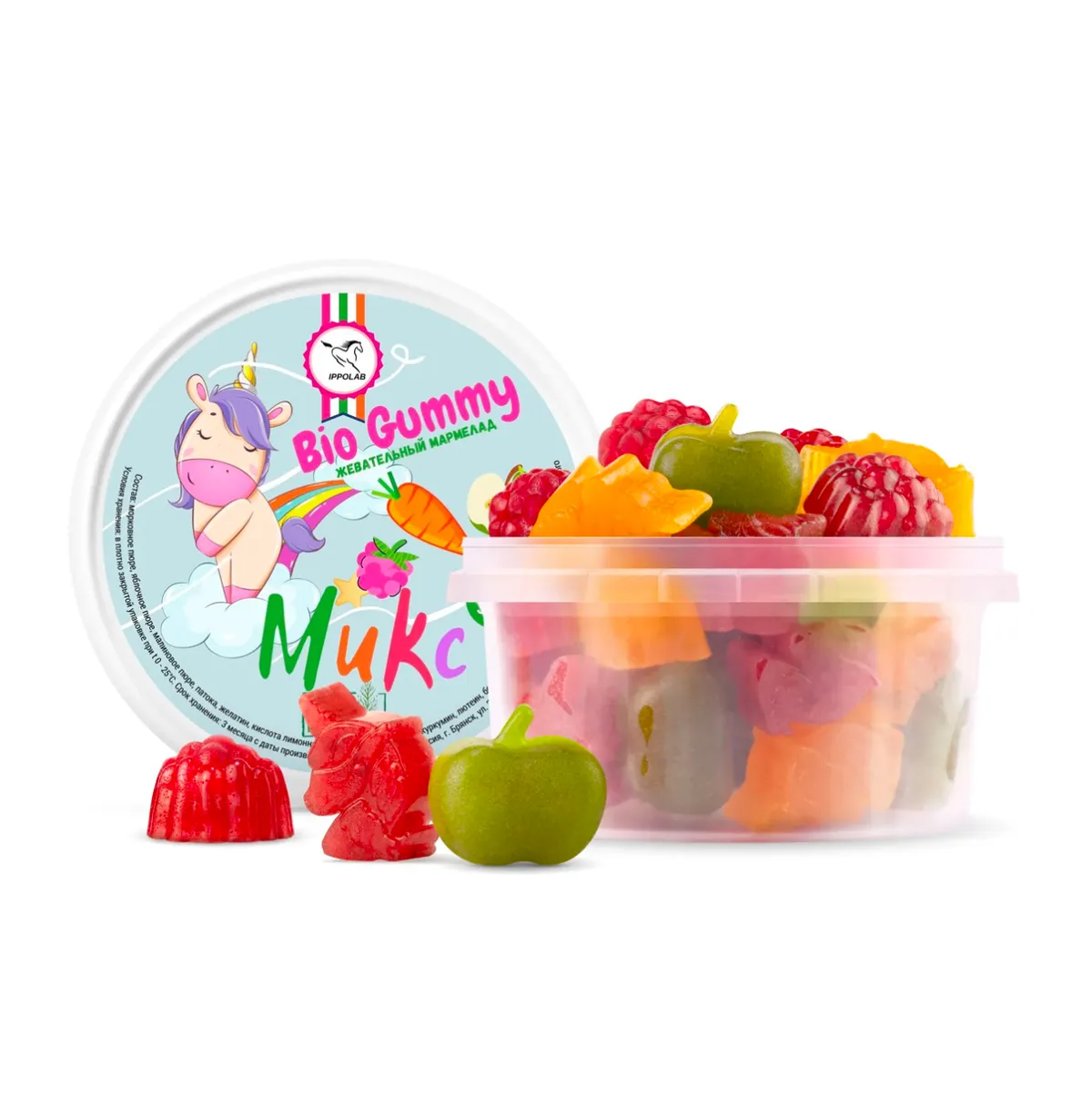 Мармелад "Bio Gummy", МИКС: малина, морковь, яблоко