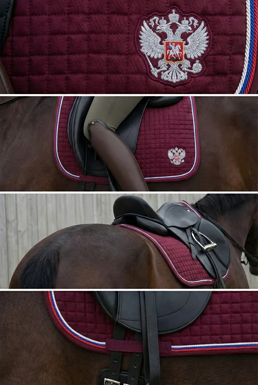 Вальтрап выездковый Российская Федерация для конного спорта ОколоКони, цвет бордо, мелкая стежка