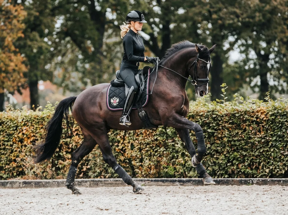 Вальтрап выездковый Российская Федерация для конного спорта ОколоКони, цвет черный, крупная стежка