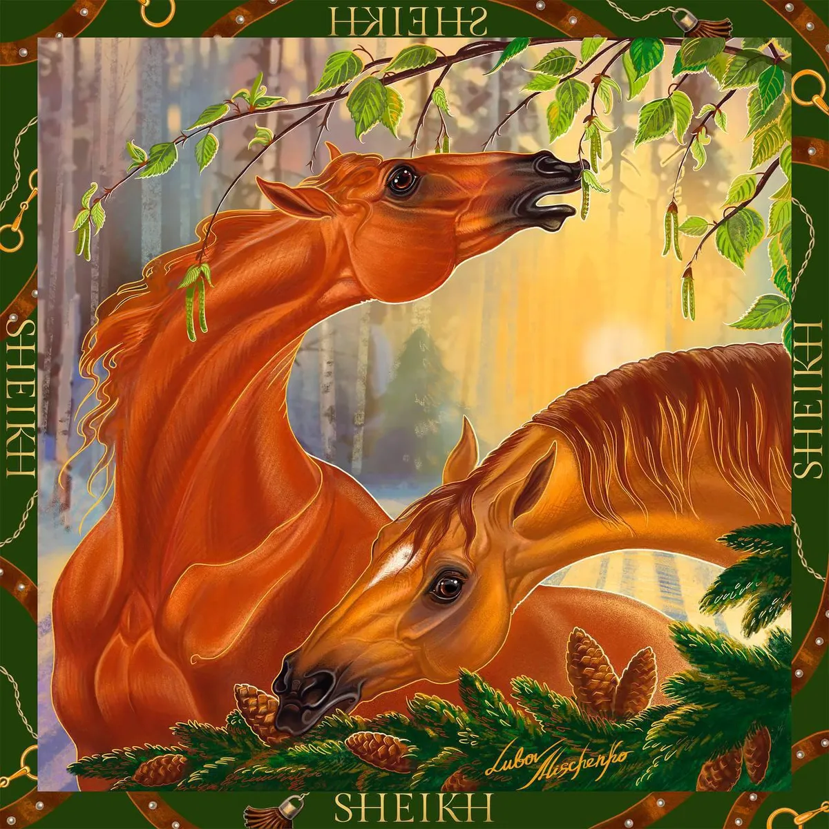 Платок маленький SHEIKH HORSE BRAND, коллекция Forest, р-р 60*60 