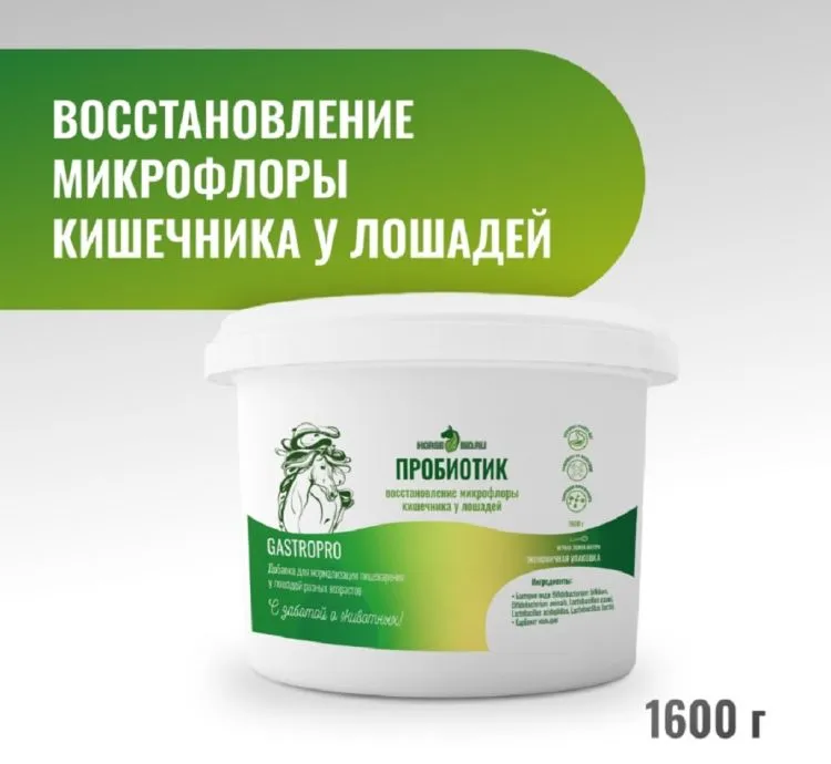 Horse-bio: Пробиотик GastroPro для нормализации пищеварения у лошадей, 1,6 кг