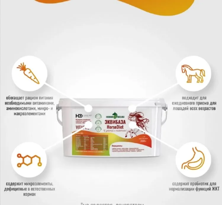 Horse-bio: Эквибаза Horse Diet VitaPro витаминизированная подкормка для лошадей, 2 кг