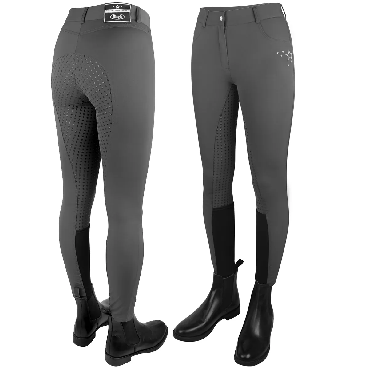 Бриджи York Equi Star с полной силиконовой леей 36 серые