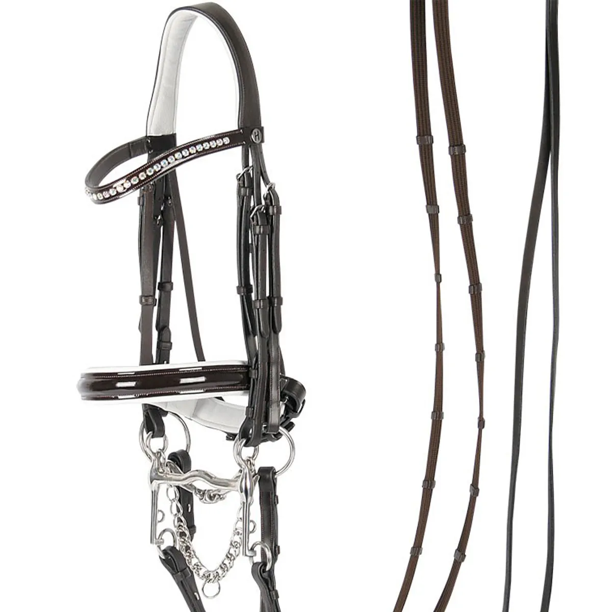 Оголовье мундштучное Weymouth Chique, лаковая, с белой подложкой