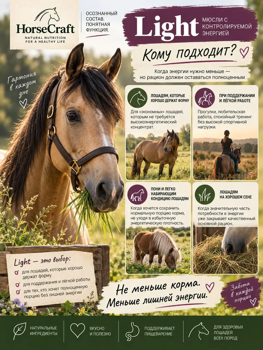 Мюсли для лошадей Light без овса, для поддержания и лёгкой работы