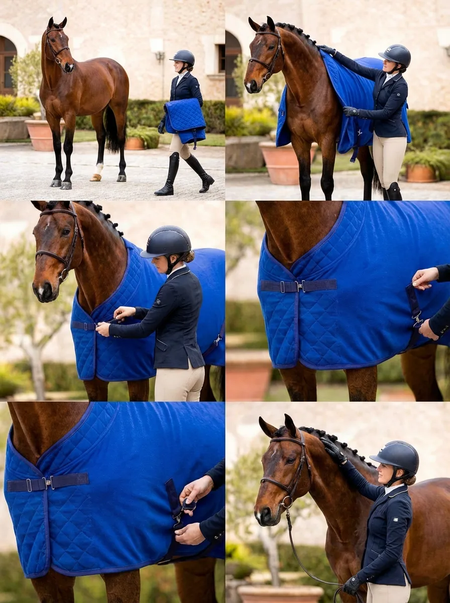 Попона флисовая для лошади конный спорт, верховая езда ОколоКони, цвет васильковый, р-р 155