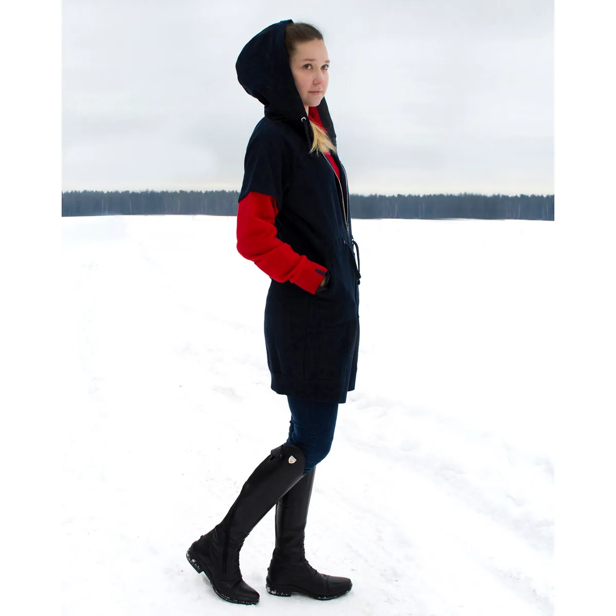 Удлиненная худи No Cold. Navy & Red. S