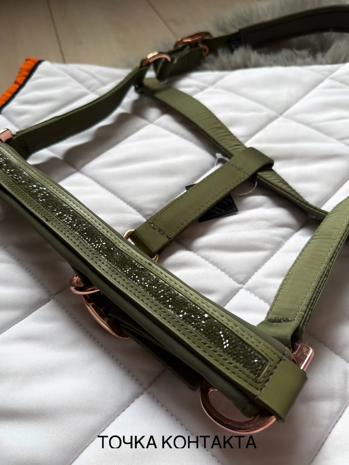 Недоуздок TGW оливка с конусовидными стразами коб