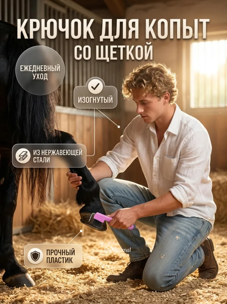 Крючок для копыт со щеткой, изогнутый